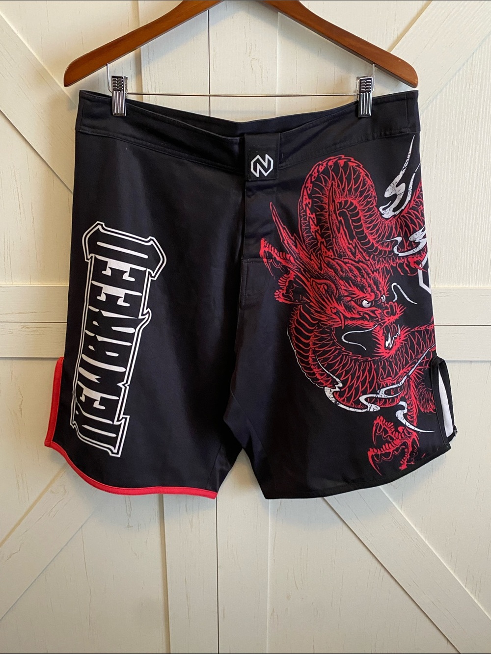NewBreed Black MMA Fight Shorts with Red Dragon Graphic